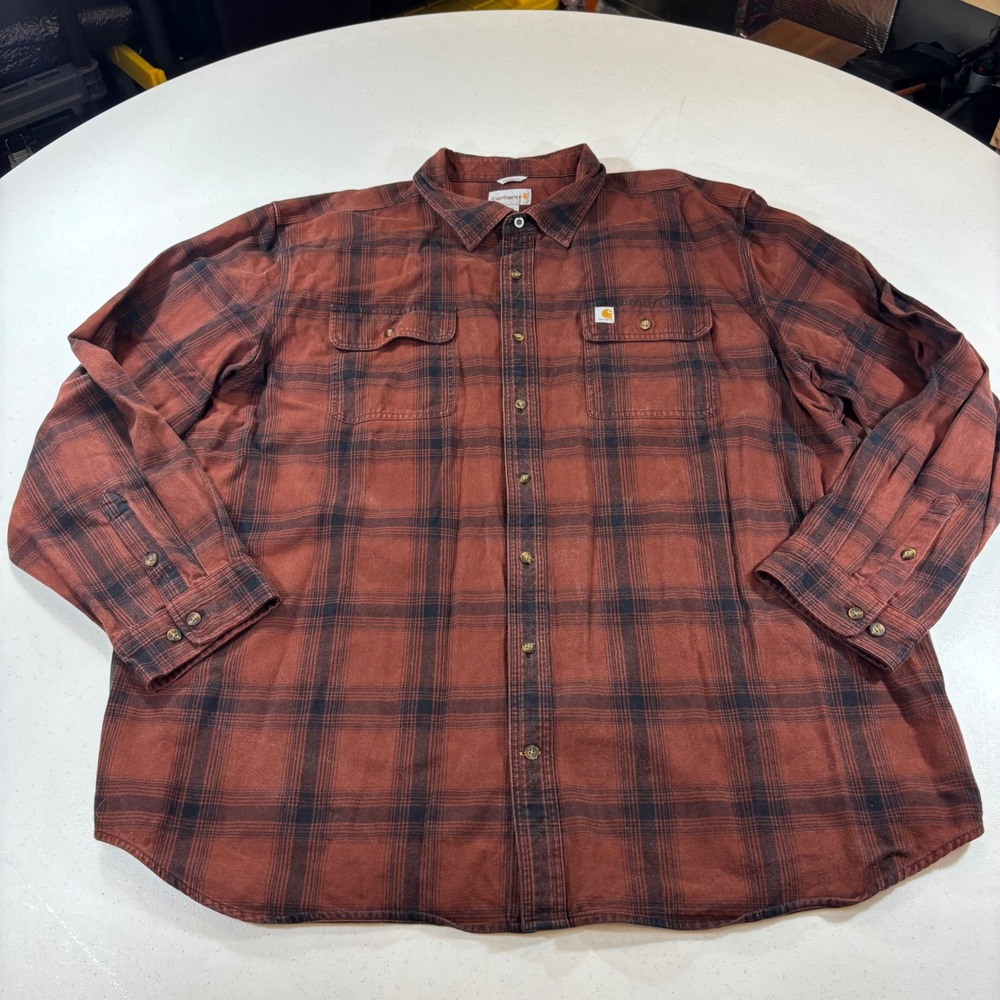 Carhartt Mens 3XLT Tall Orange Black Plaid Heavyweight Flannel Shirt 104451 R25